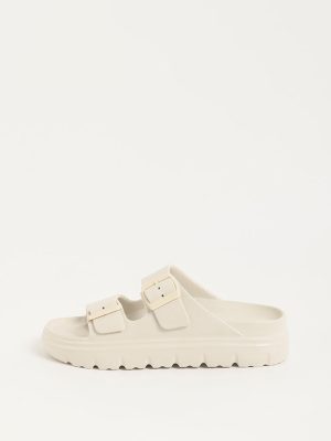 LUNA BLU Off-White Buckle-Strap Chunky Flip-Flops
