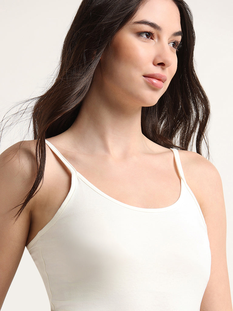 Wunderlove Off-White Cotton-Blend Camisoles - Pack of 2 - Image 3