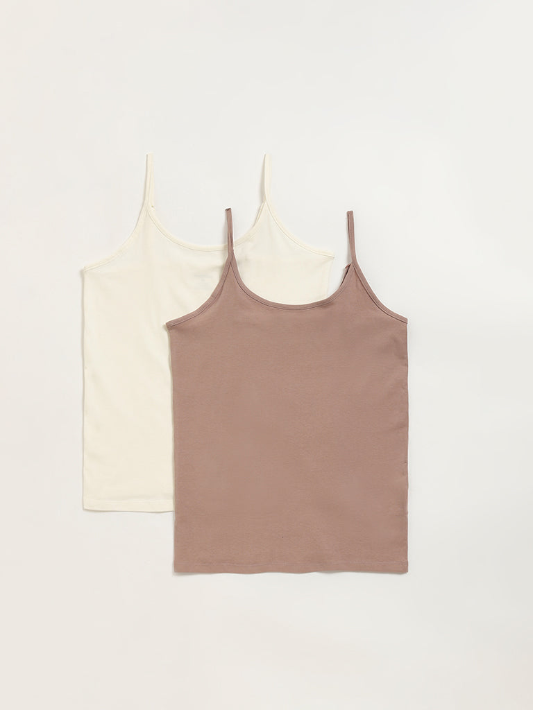 Wunderlove Off-White Cotton-Blend Camisoles - Pack of 2 - Image 2