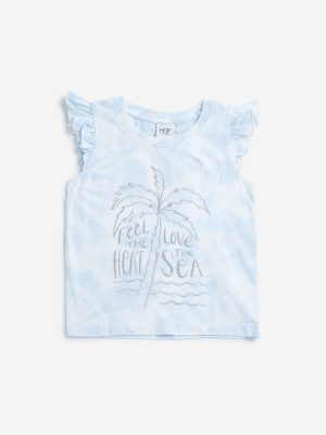 HOP Kids Blue Text Pattern Tie-Dye Cotton Top