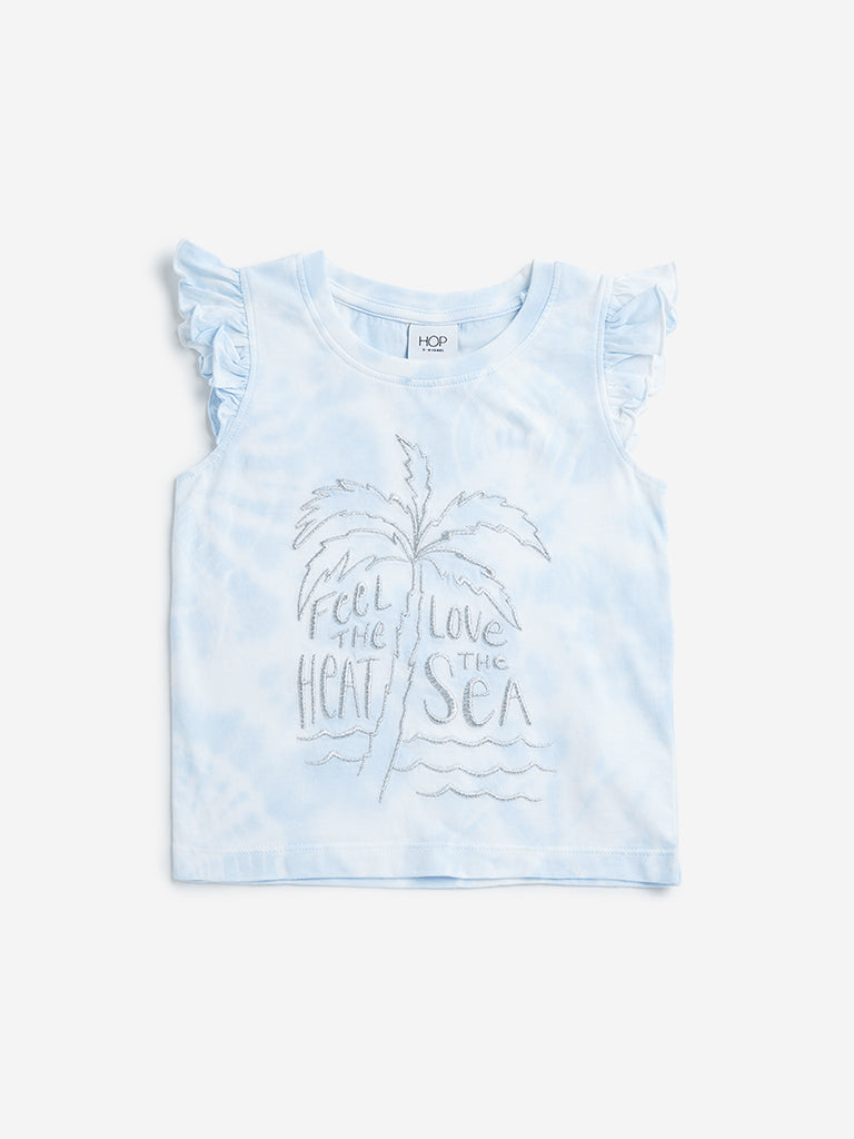HOP Kids Blue Text Pattern Tie-Dye Cotton Top
