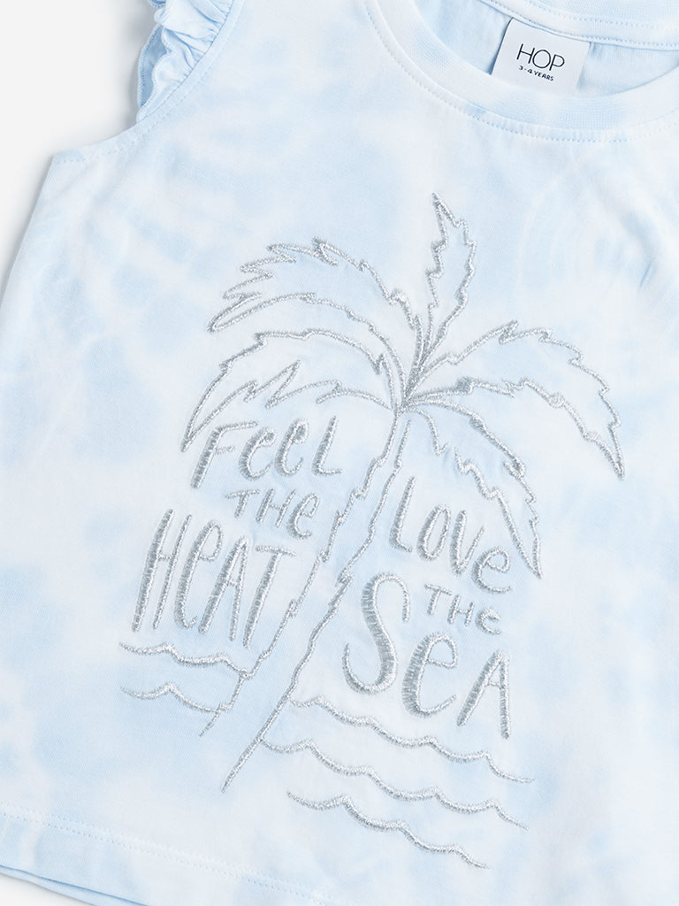 HOP Kids Blue Text Pattern Tie-Dye Cotton Top - Image 4