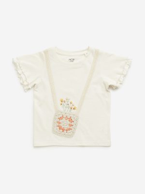 HOP Kids Off-White Crochet Detailed Cotton Top