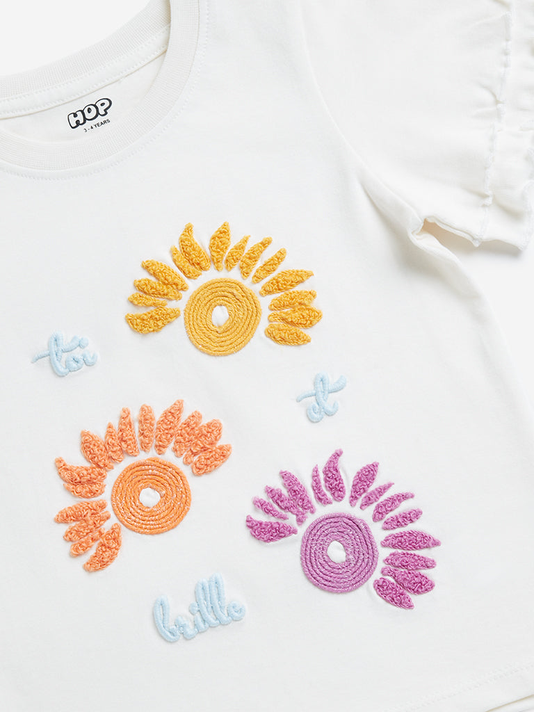 HOP Kids White Text Design Cotton T-Shirt - Image 3