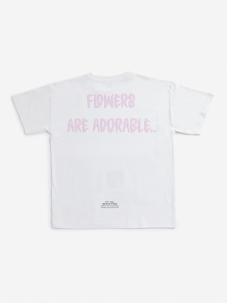 Y&F Kids Off White Embossed Slogan Print Cotton T-Shirt - Image 2