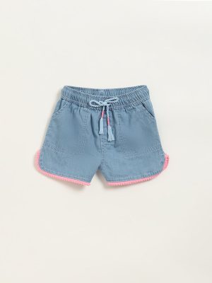 HOP Kids Light Blue Chambray Mid Rise Cotton Shorts