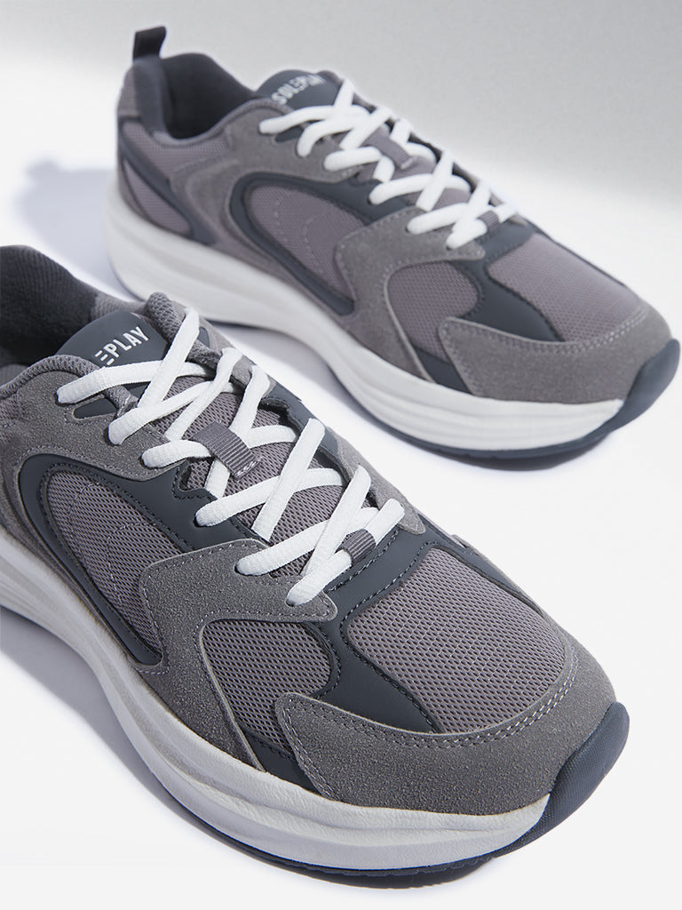 SOLEPLAY Dark Grey Mesh-Detailed Lace-Up Sneakers - Image 3