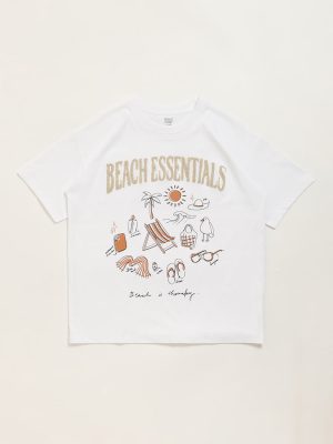 Y&F Kids White Graphic Printed Cotton T-Shirt