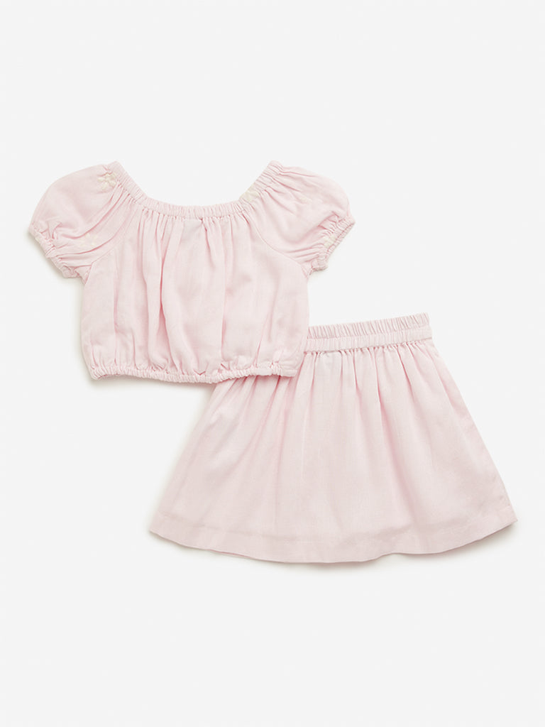 HOP Kids Pink Floral Top & Mid Rise Skirt Set - Image 2