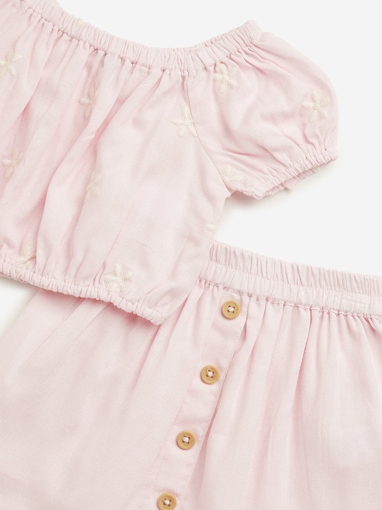 HOP Kids Pink Floral Top & Mid Rise Skirt Set - Image 3