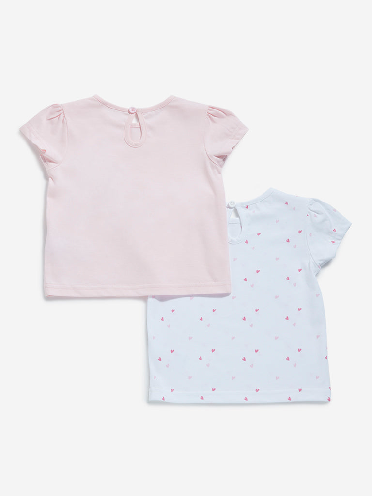 HOP Baby White & Light Pink Cotton T-Shirts - Pack of 2 - Image 2