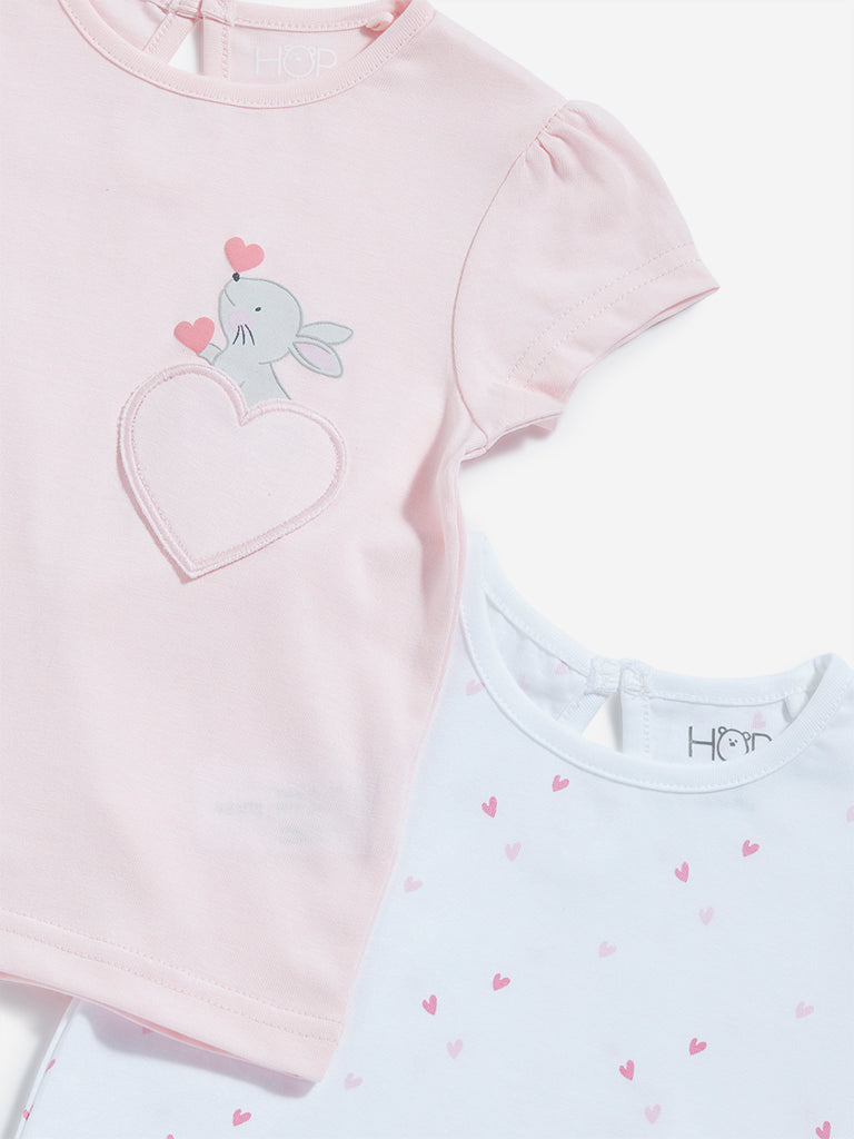 HOP Baby White & Light Pink Cotton T-Shirts - Pack of 2 - Image 3