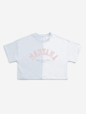 Y&F Kids Blue Text Design Cotton Crop Top