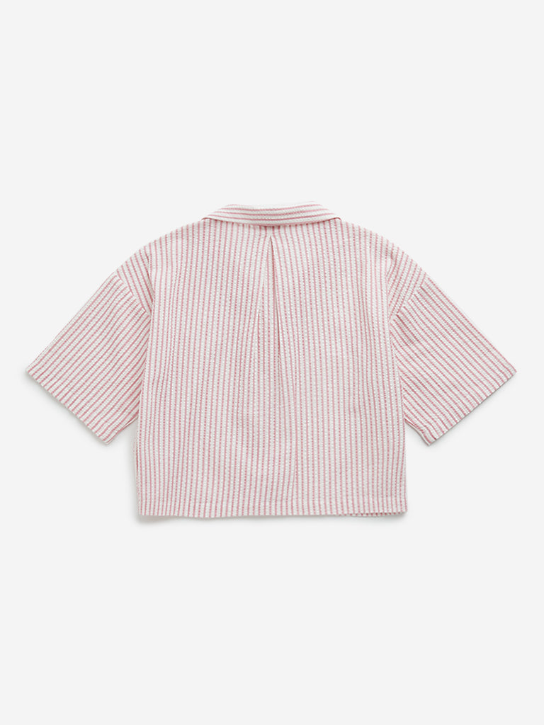 Y&F Kids Pink Seersucker Striped Cotton Shirt - Image 3