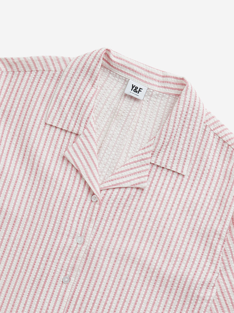 Y&F Kids Pink Seersucker Striped Cotton Shirt - Image 4