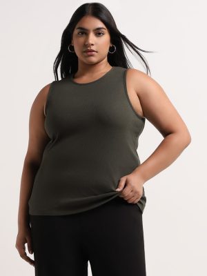 Gia Olive Cotton-Blend Ribbed Tank Top
