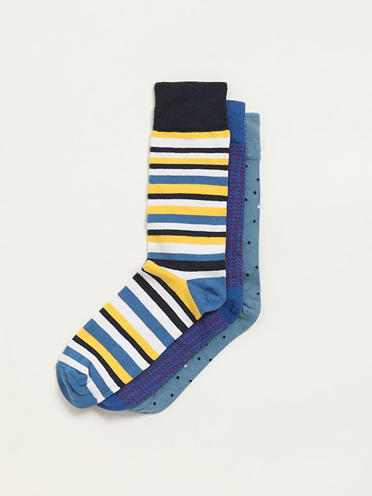 WES Lounge Multicolour Printed Cotton-Blend Full Length Socks - Pack of 3 - Image 2