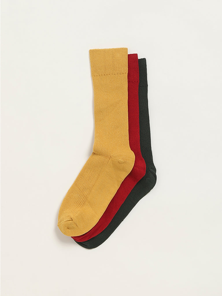 WES Lounge Multicolour Solid Cotton-Blend Full Length Socks - Pack of 3 - Image 2
