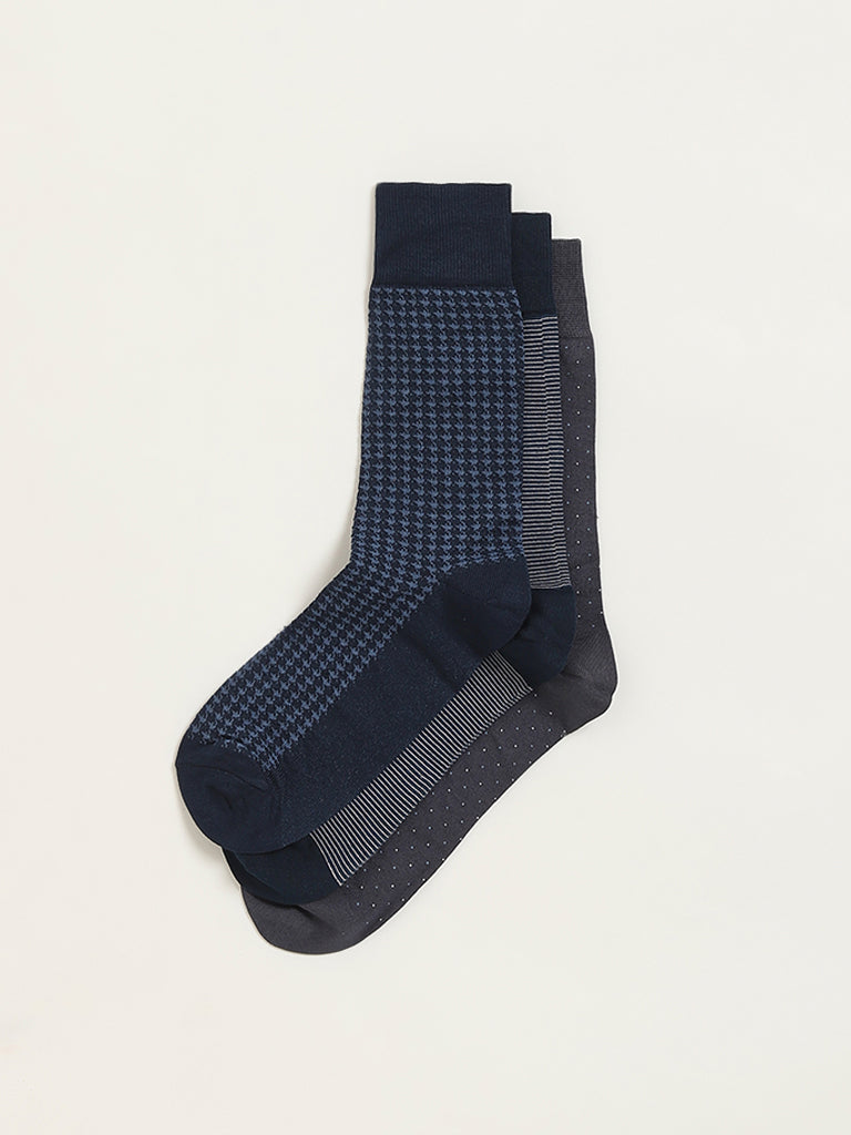 WES Lounge Multicolour Printed Cotton-Blend Full Length Socks - Pack of 3 - Image 2