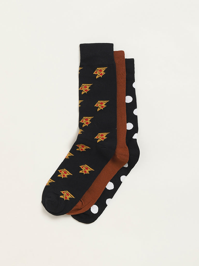 WES Lounge Multicolour Printed Cotton-Blend Full Length Socks - Pack of 3 - Image 2