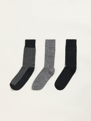WES Lounge Black Printed Cotton-Blend Full Length Socks - Pack of 3