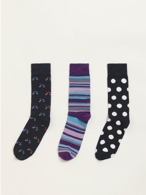 WES Lounge Multicolour Printed Cotton-Blend Full Length Socks - Pack of 3
