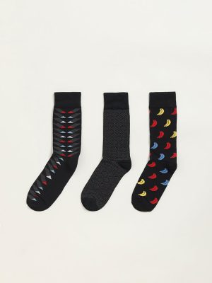 WES Lounge Black Printed Cotton-Blend Full Length Socks - Pack of 3
