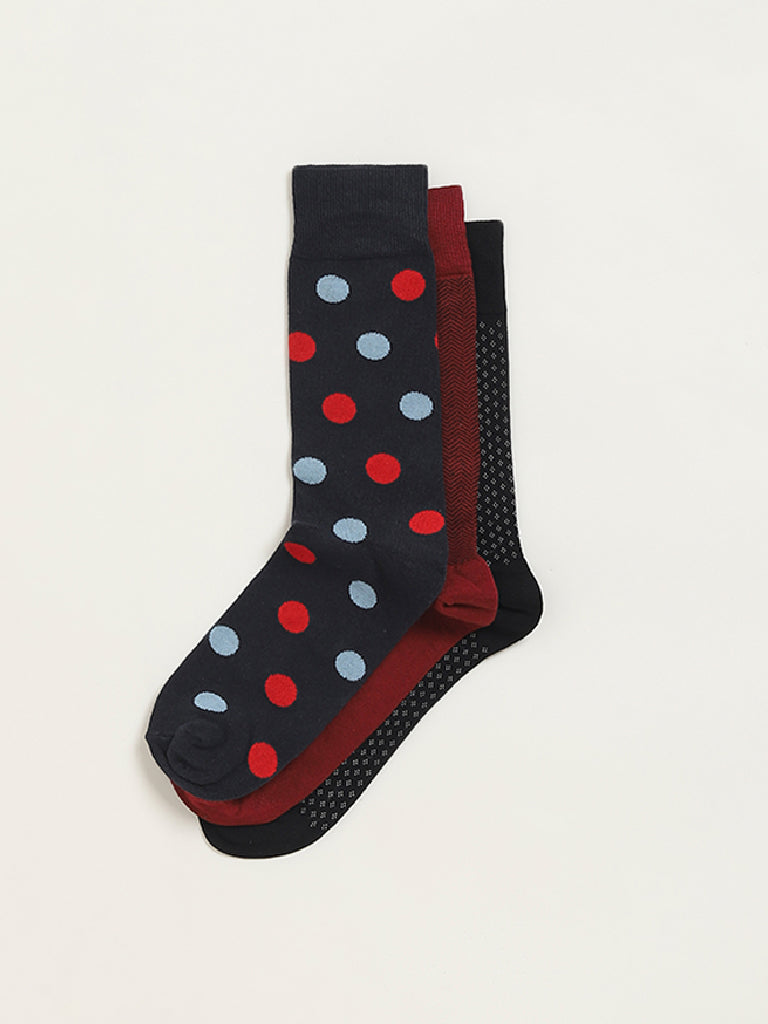 WES Lounge Multicolour Printed Cotton-Blend Full Length Socks - Pack of 3 - Image 2