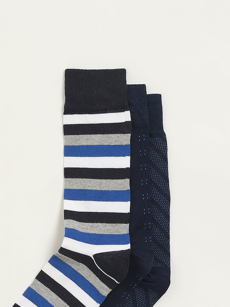 WES Lounge Multicolour Printed Cotton-Blend Full Length Socks - Pack of 3 - Image 2