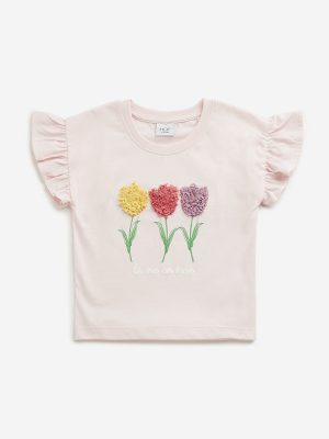 HOP Kids Light Pink Floral Textured Cotton Top