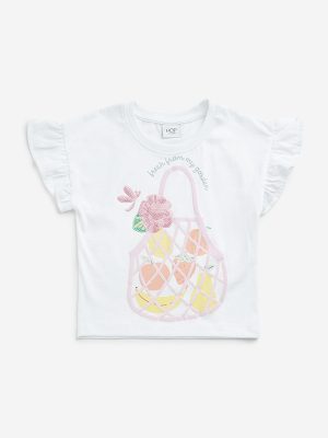 HOP Kids White Embellished Cotton Top