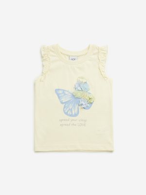 HOP Kids Light Yellow Butterfly Pattern Cotton Top