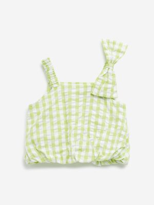 HOP Kids Lime Checkered Design Cotton Crop Top
