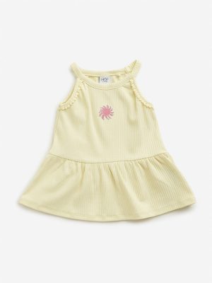 HOP Kids Yellow Ribbed Textured Cotton Casual Top
