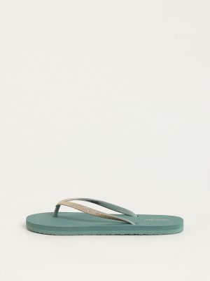 LUNA BLU Dark Green Shimmer-Detailed Flip-Flops