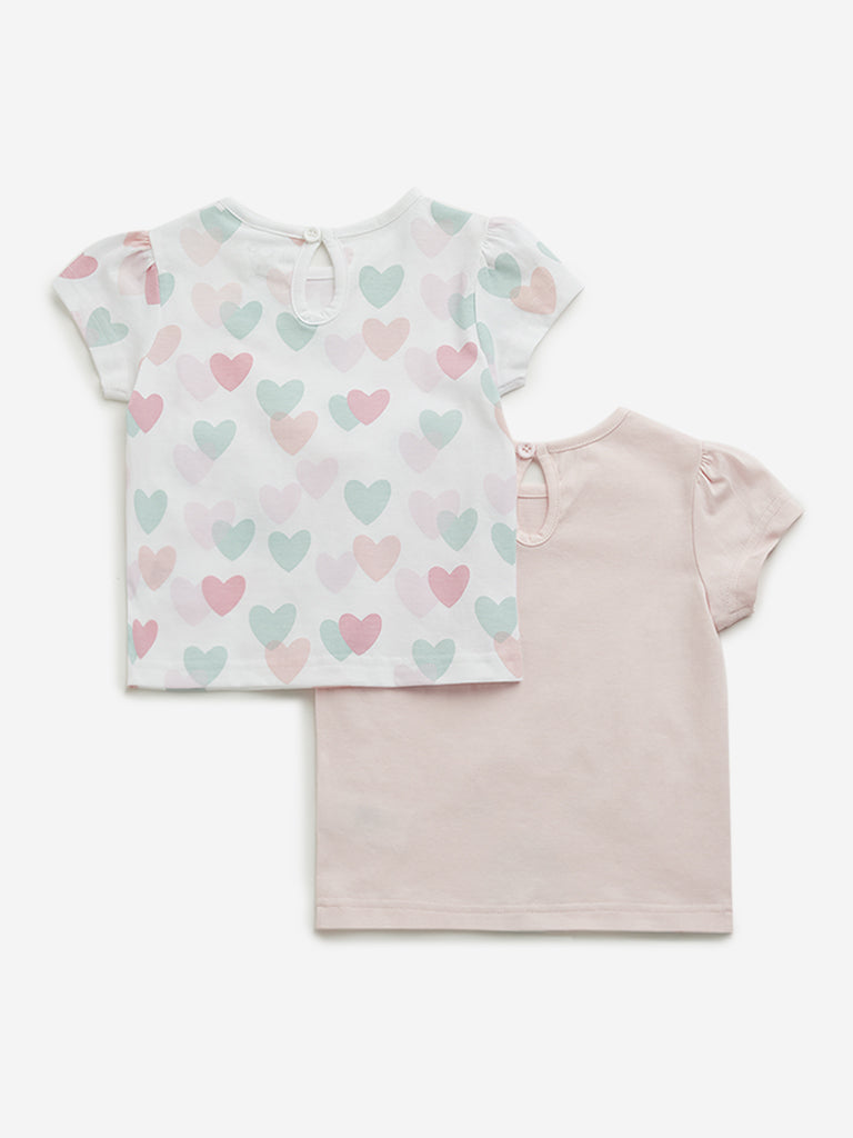 HOP Baby Pink Printed Cotton Tops - Pack of 2 - Image 2