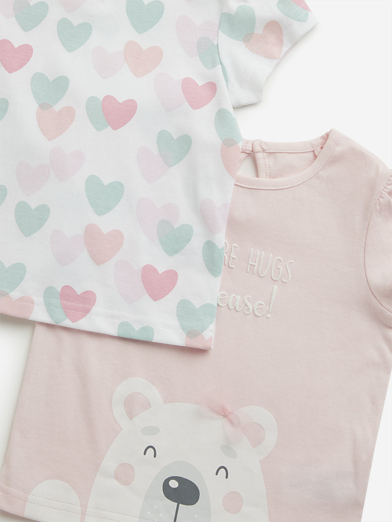 HOP Baby Pink Printed Cotton Tops - Pack of 2 - Image 3