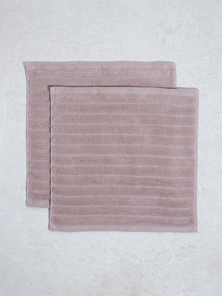 Westside Home Pink Self-Striped Luxe Ripple Face Towels (Set of 2) - Image 2