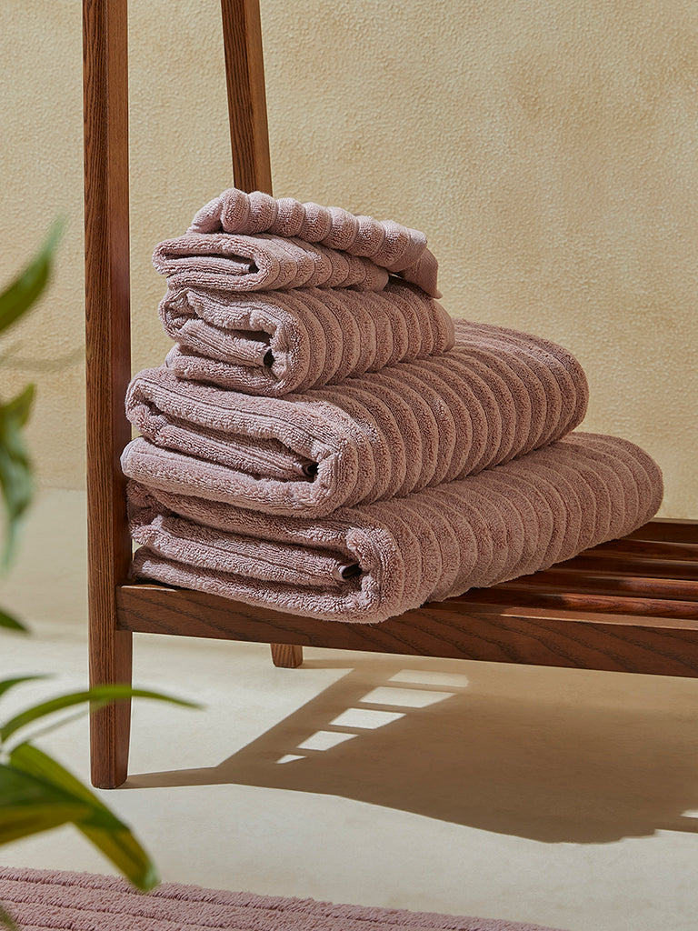 Westside Home Pink Self-Striped Luxe Ripple Face Towels (Set of 2)