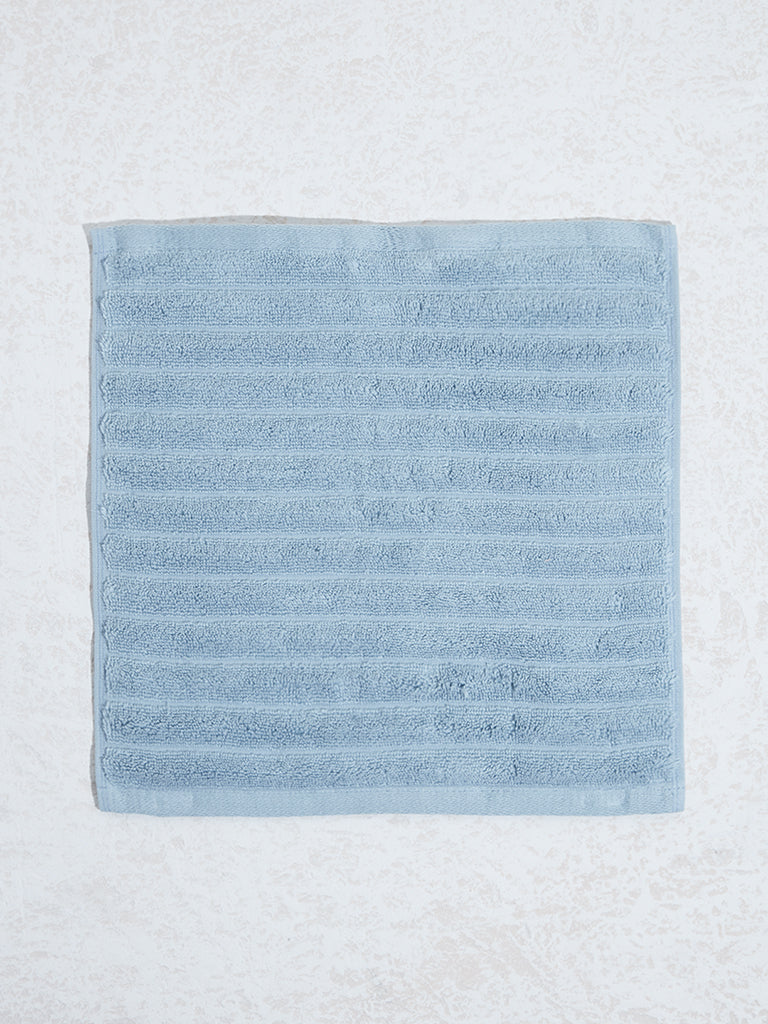 Westside Home Blue Self-Striped Luxe Ripple Face Towels (Set of 2) - Image 3