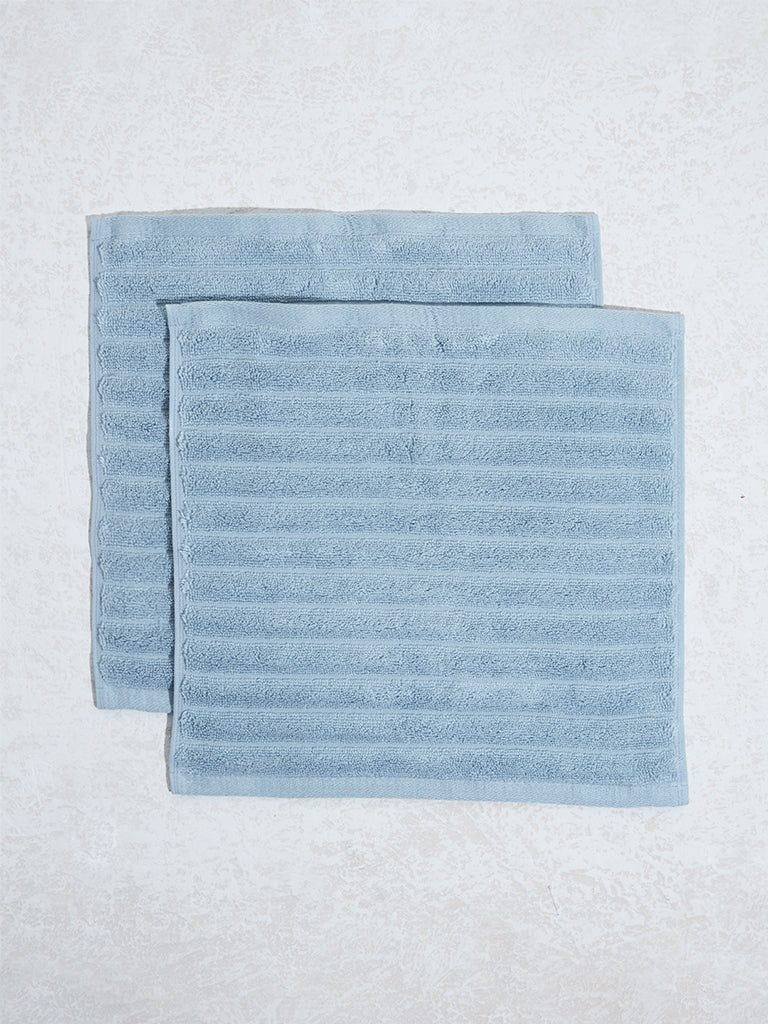 Westside Home Blue Self-Striped Luxe Ripple Face Towels (Set of 2) - Image 2