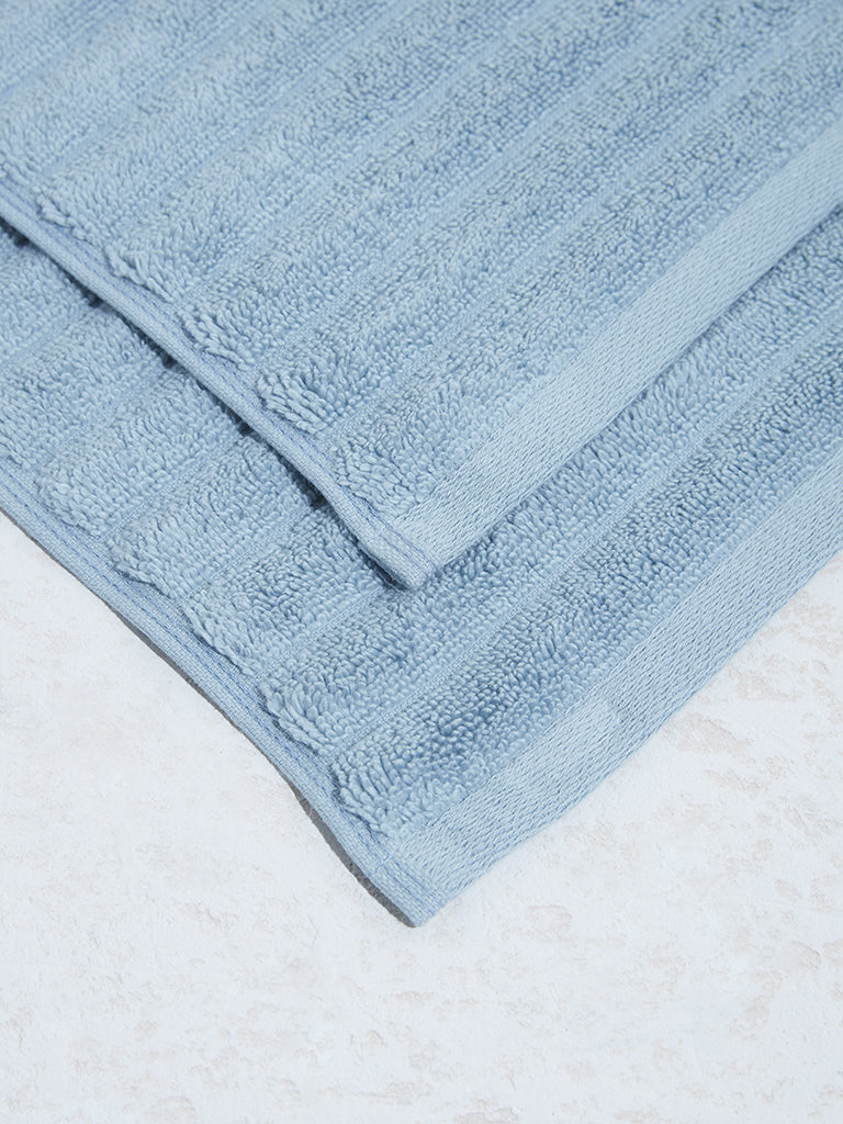 Westside Home Blue Self-Striped Luxe Ripple Face Towels (Set of 2) - Image 4