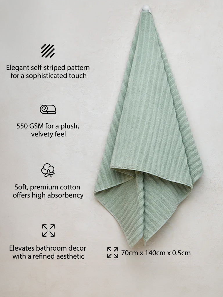 Westside Home Light Sage Self-Striped Luxe Bath Towel - Image 5