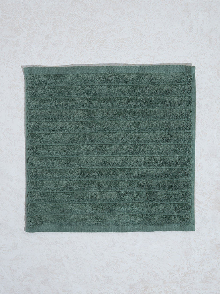 Westside Home Dark Green Self-Striped Luxe Ripple Face Towels (Set of 2) - Image 3