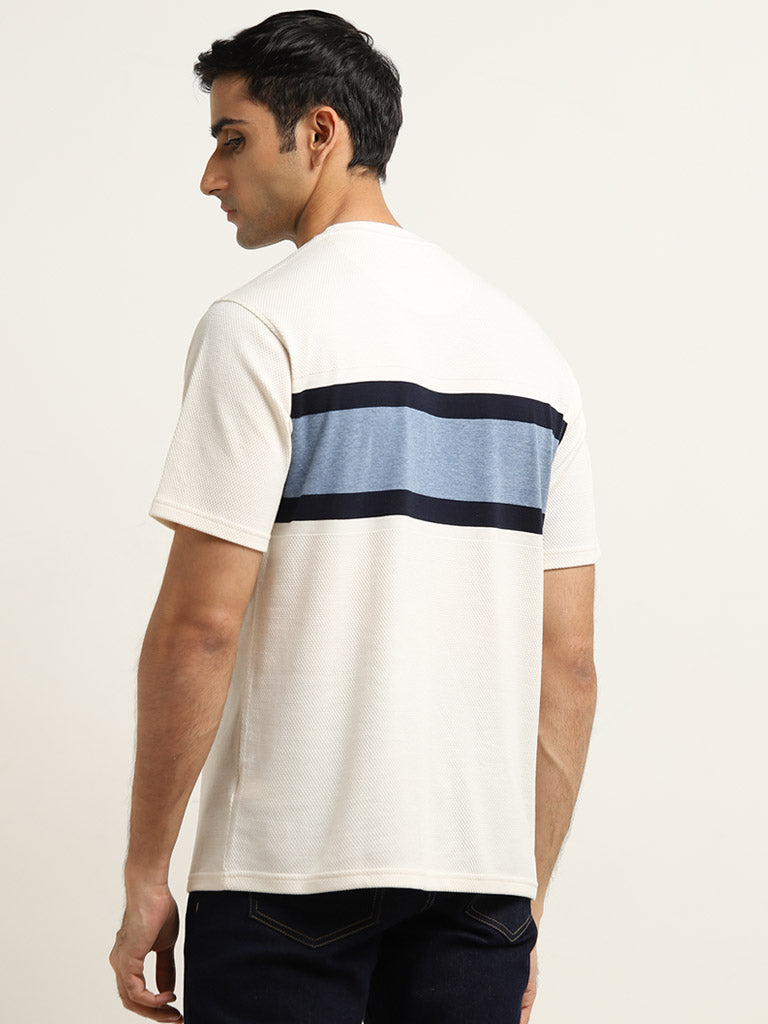 WES Lounge White Stripe Printed Cotton T-Shirt - Image 4