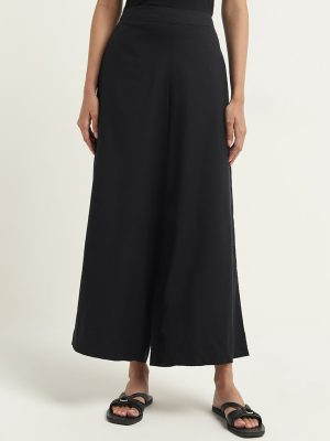 Utsa Black High-Rise Cotton-Blend Palazzos