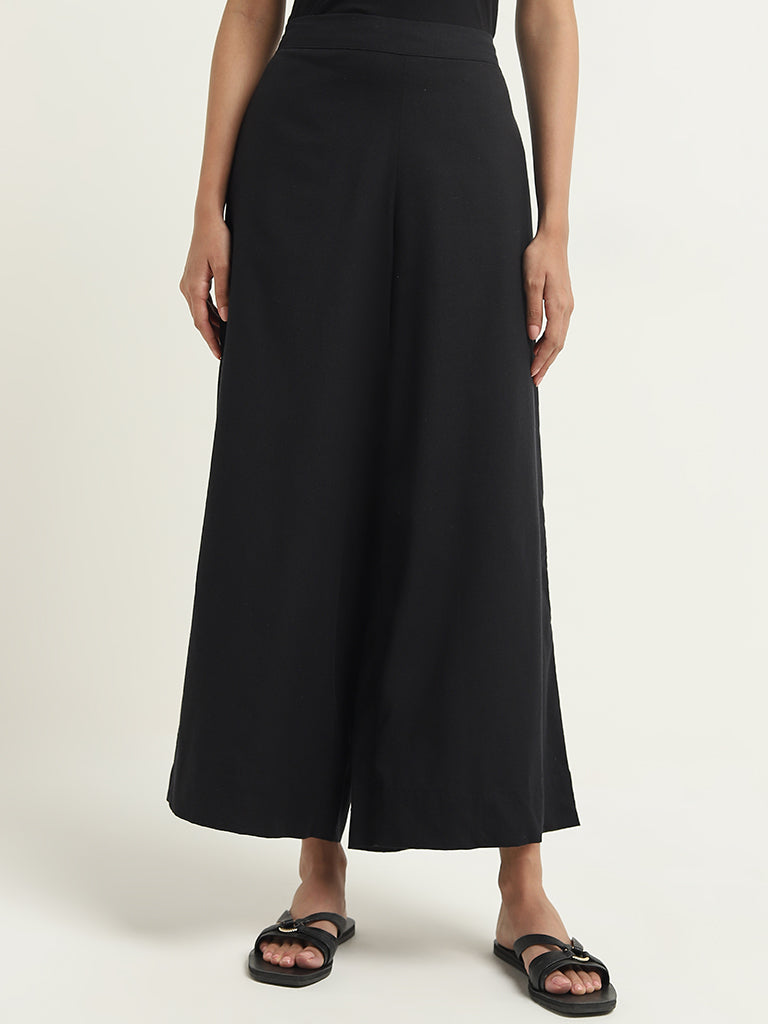 Utsa Black High-Rise Cotton-Blend Palazzos
