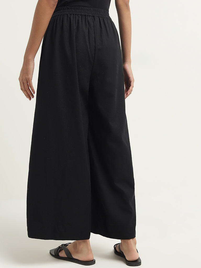Utsa Black High-Rise Cotton-Blend Palazzos - Image 2