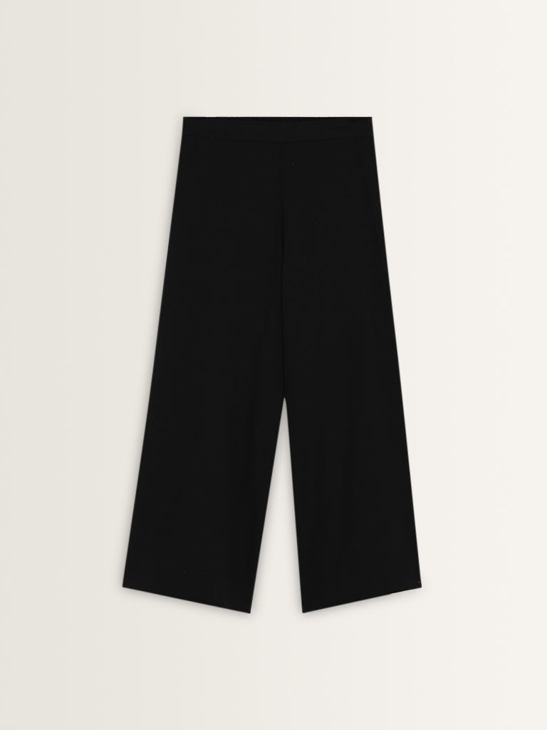 Utsa Black High-Rise Cotton-Blend Palazzos - Image 5
