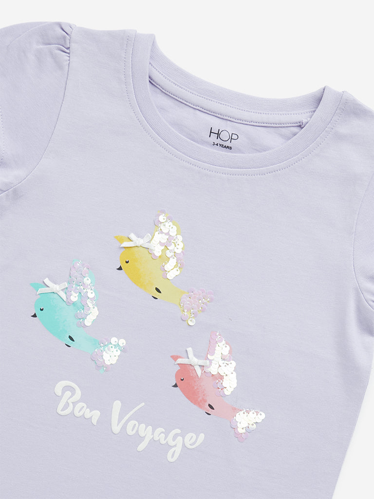 HOP Kids Lilac Embellished Cotton T-Shirt - Image 4